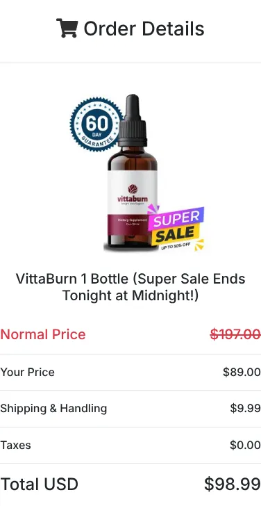 Vittaburn order summary at checkout, October 13, 2026