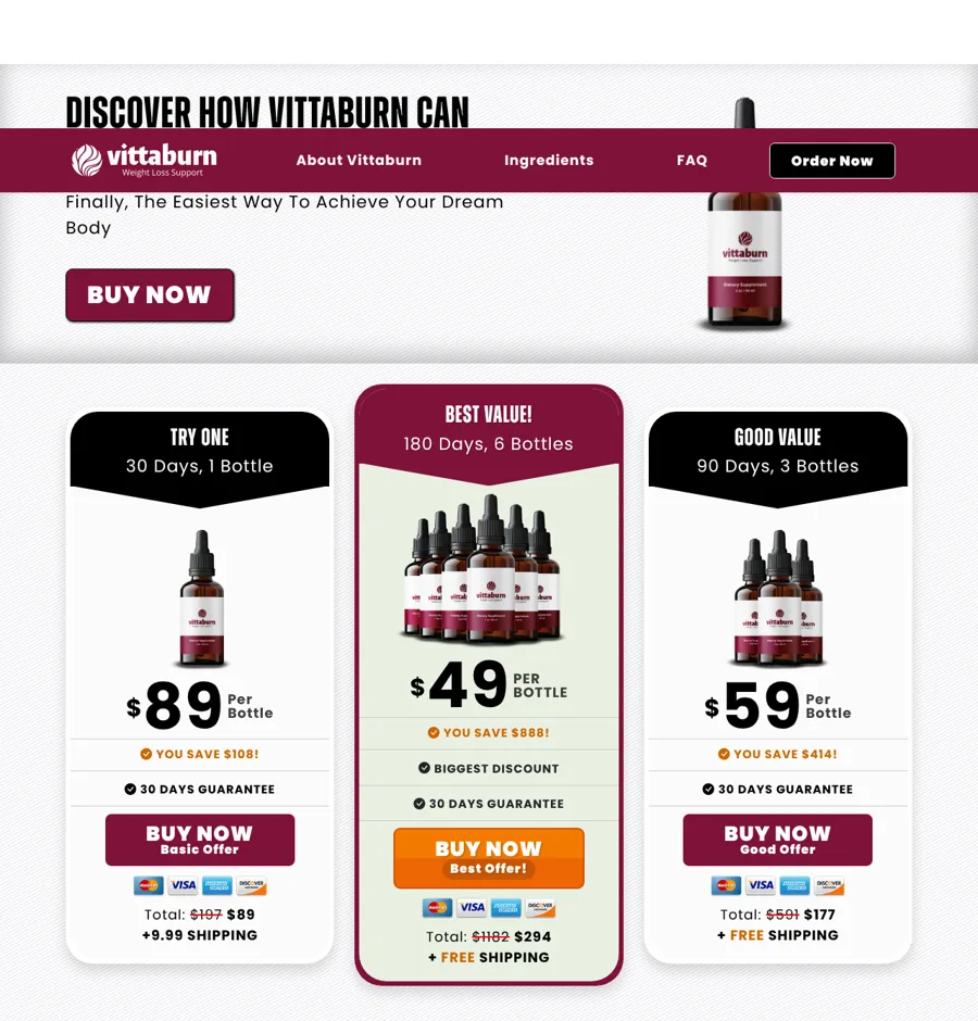 Vittaburn bundle prices on the official order page, October 13, 2026